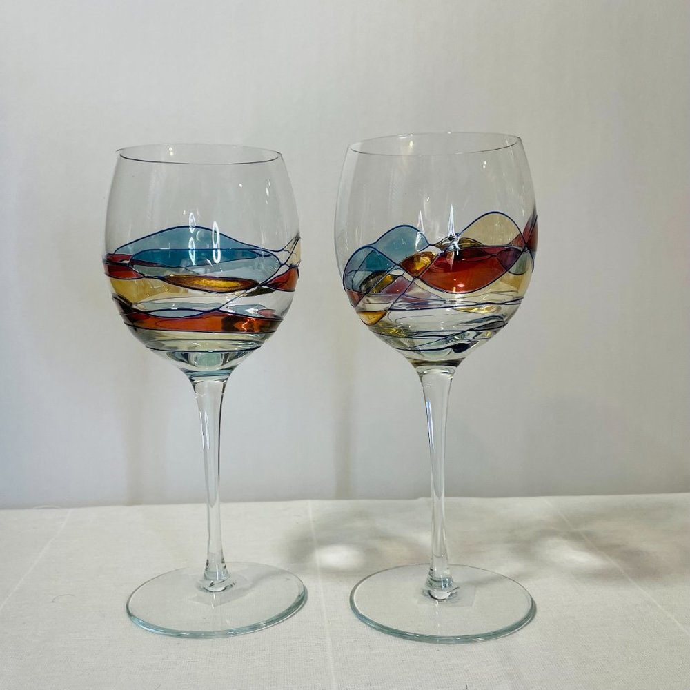 Pair of hand made Romanian Crystal Milano Wine Glasses